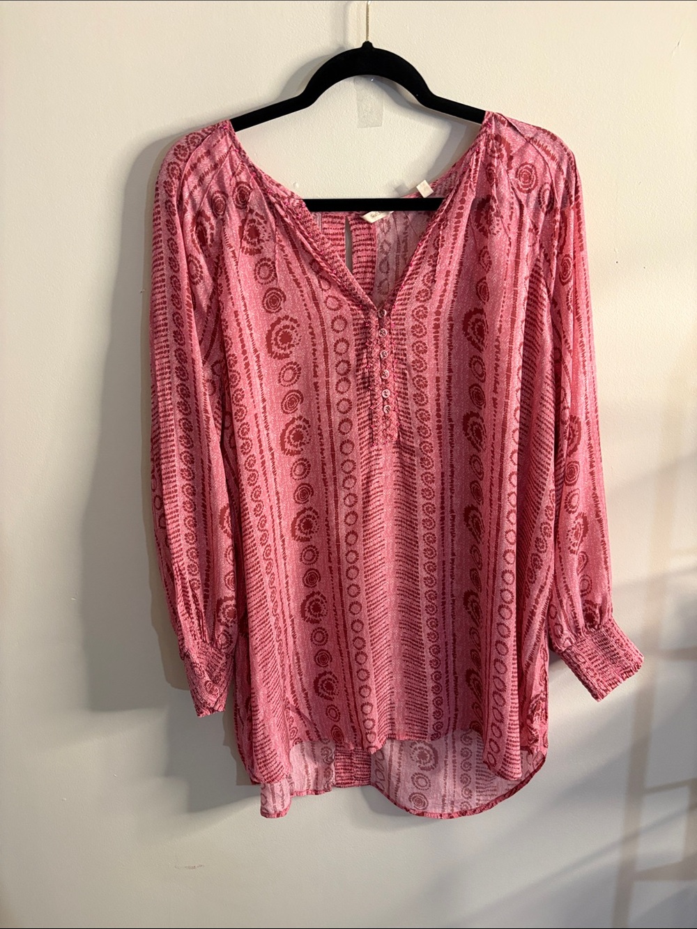 Soft Surroundings Rose Pink Printed Peasant Tunic